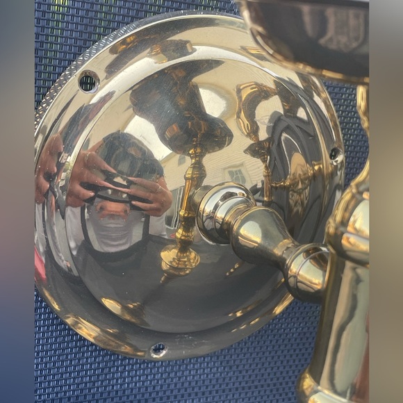 Vintage Pair of Solid Brass Shiny Wall Candle Sconces Hollywood Regency India - Picture 9 of 14